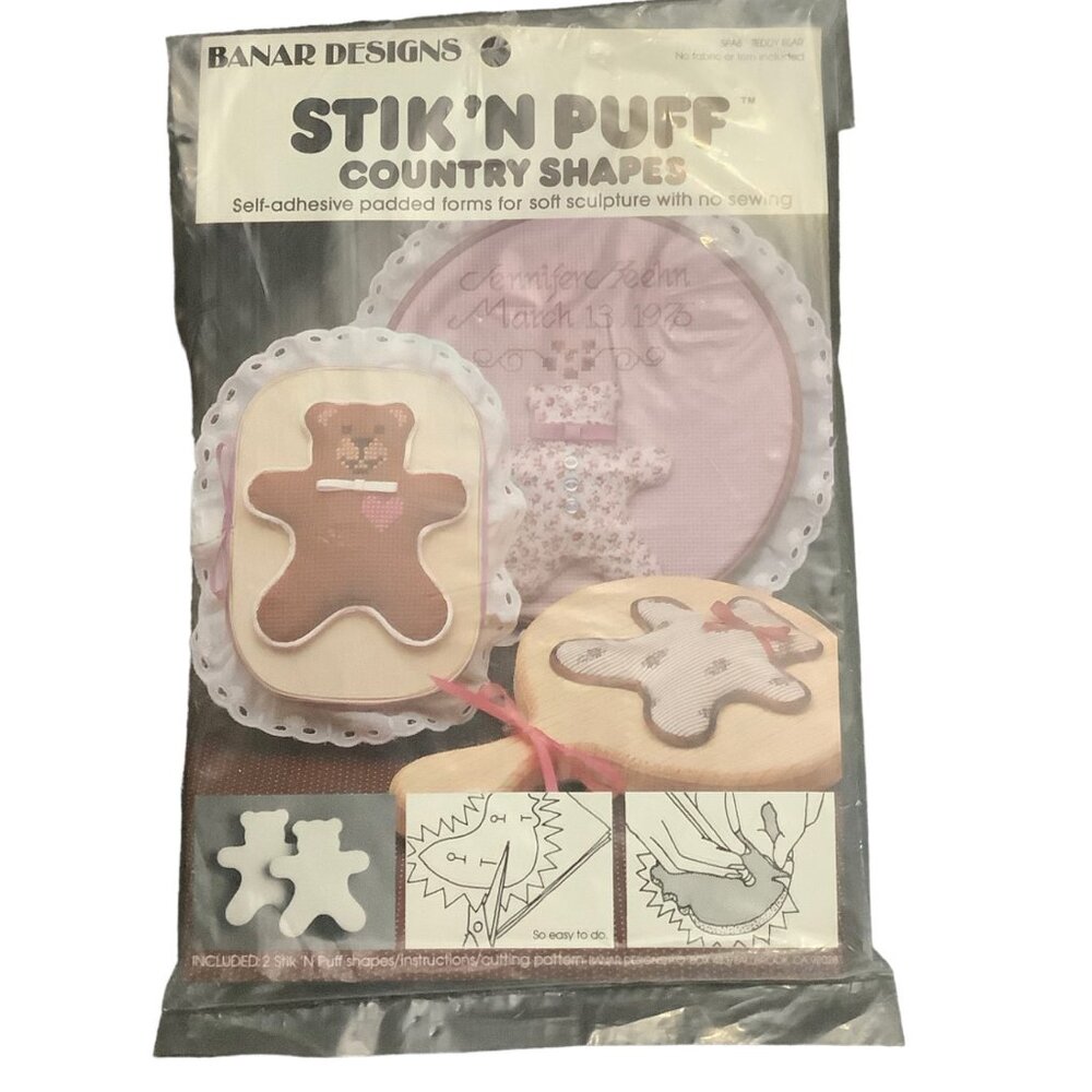 Vtg BANAR DESIGNS STIK'N PUFF Country Shapes Teddy Bear Craft Selfadhesive Forms